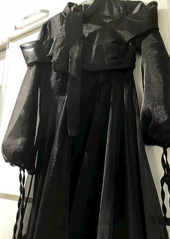 Siyah Drapeli Uzun Gotik Kadın Abiye - Görsel 4