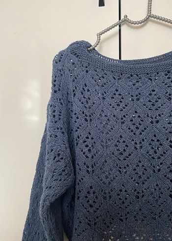 Gri Bohem Örgü Kadın Kazak - Görsel 3