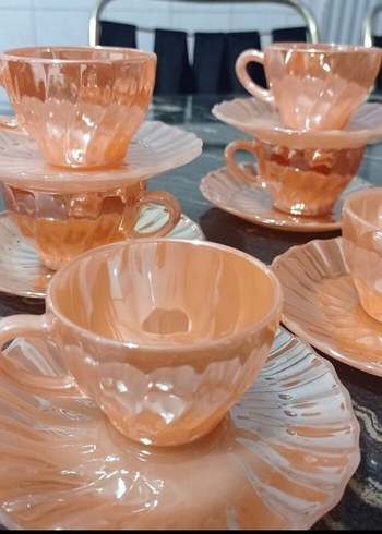 Pastel Pembe Cam Fincan ve Tabağı Seti