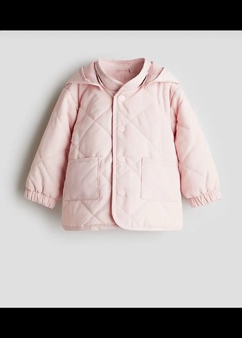 Düğmeli Pudra Pembe Kız Çocuk Mont