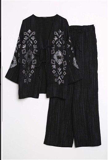 Siyah Kimono Pantolon Takım
