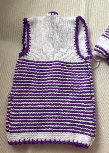 Mor Nakışlı Kız Çocuk Örgü Yelek&Patik - Görsel 2