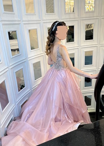 Pembe Nakışlı Uzun Abiye Nişanlık - Görsel 4