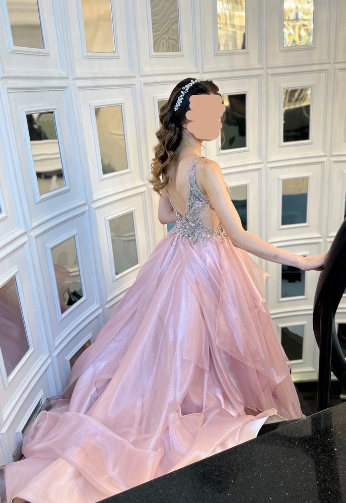 Pembe Nakışlı Uzun Abiye Nişanlık - Görsel 4