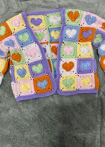 renkli kalpli örgü hırka - Görsel 5