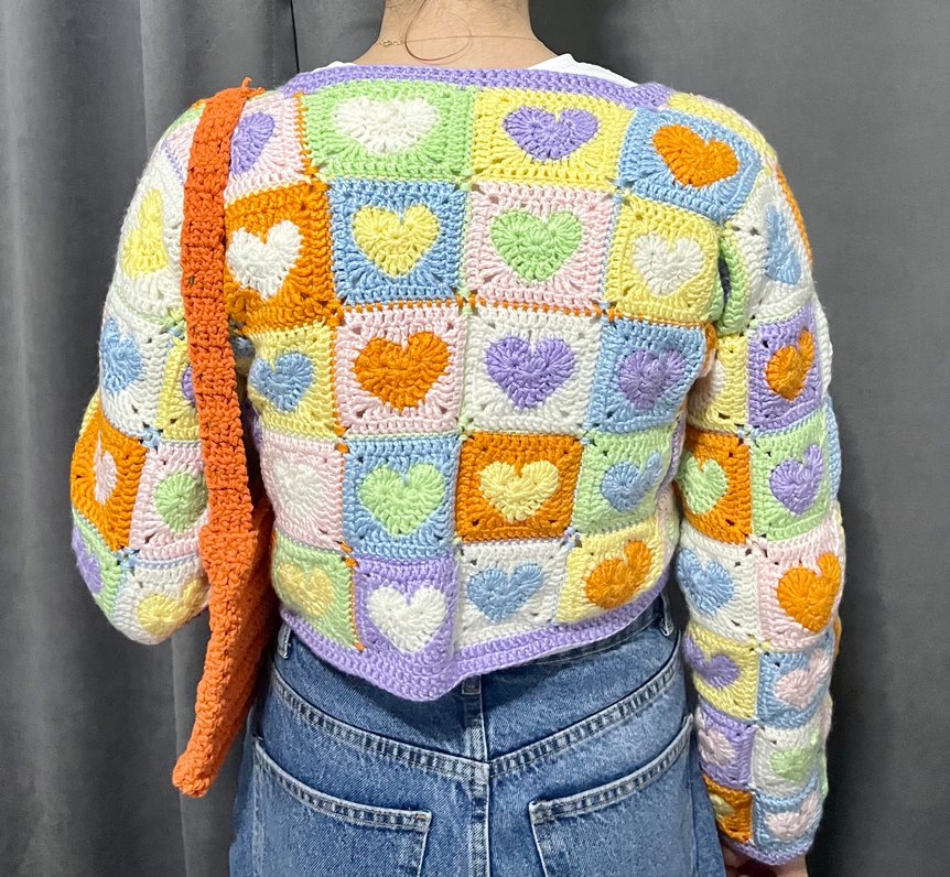 renkli kalpli örgü hırka - Görsel 4