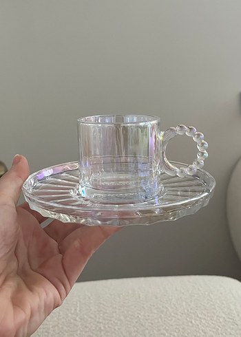 Şeffaf Kristal Kahve Fincanı ve Tabağı 2li - Görsel 2