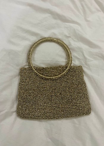 Altın Renkli Örgü Kadın Çanta - Görsel 5