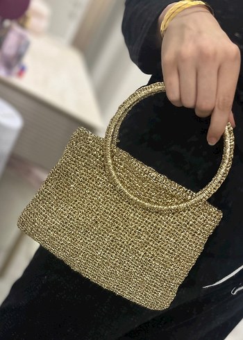 Altın Renkli Örgü Kadın Çanta - Görsel 2