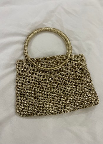 Altın Renkli Örgü Kadın Çanta - Görsel 4