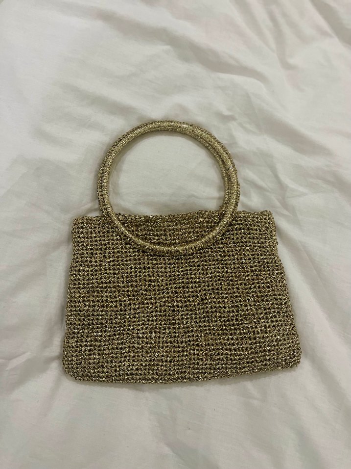 Altın Renkli Örgü Kadın Çanta - Görsel 5