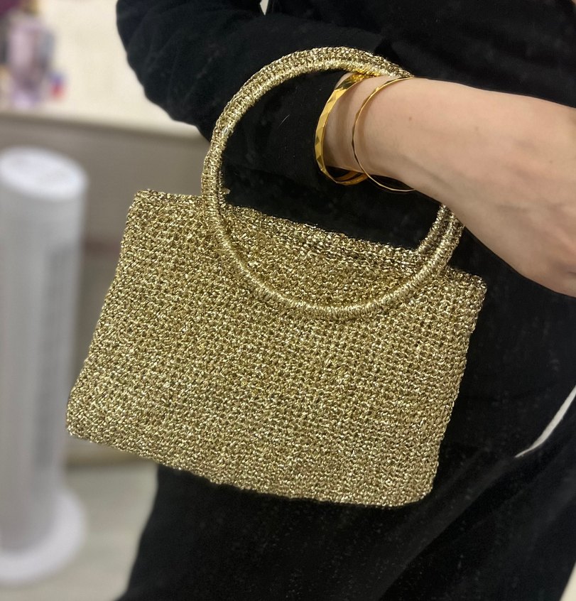 Altın Renkli Örgü Kadın Çanta - Görsel 3