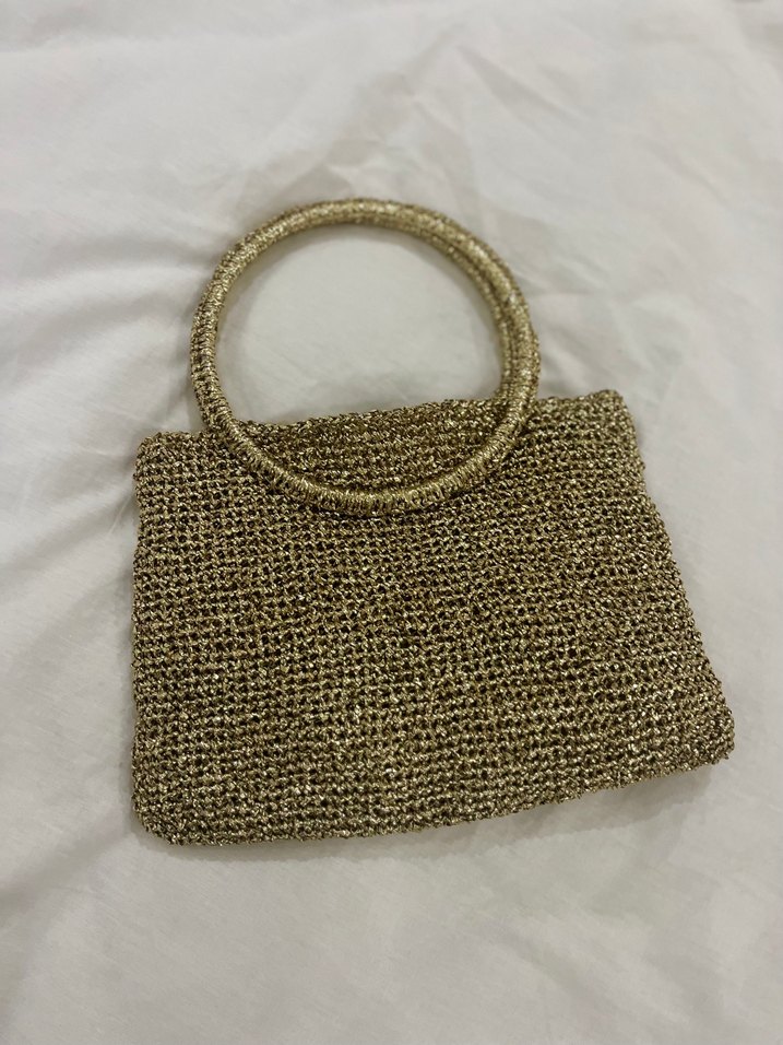 Altın Renkli Örgü Kadın Çanta - Görsel 4