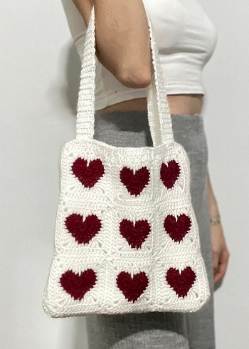 Nakışlı Beyaz Örgü Kadın Çanta - Görsel 4