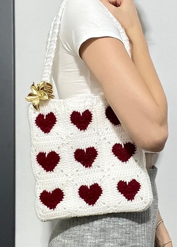 Nakışlı Beyaz Örgü Kadın Çanta - Görsel 5