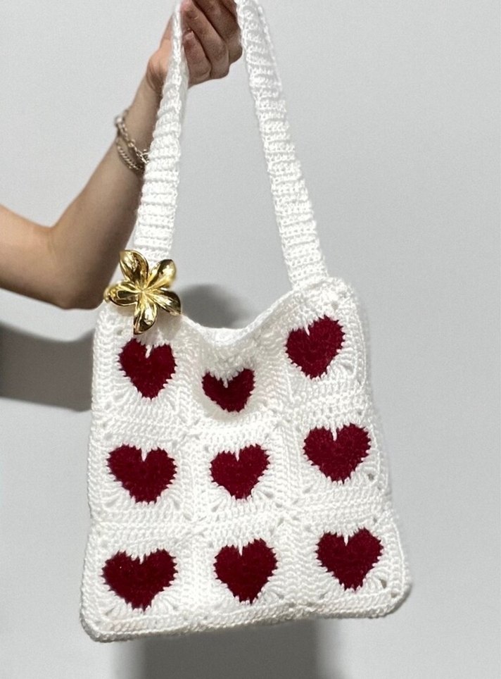 Nakışlı Beyaz Örgü Kadın Çanta - Görsel 2