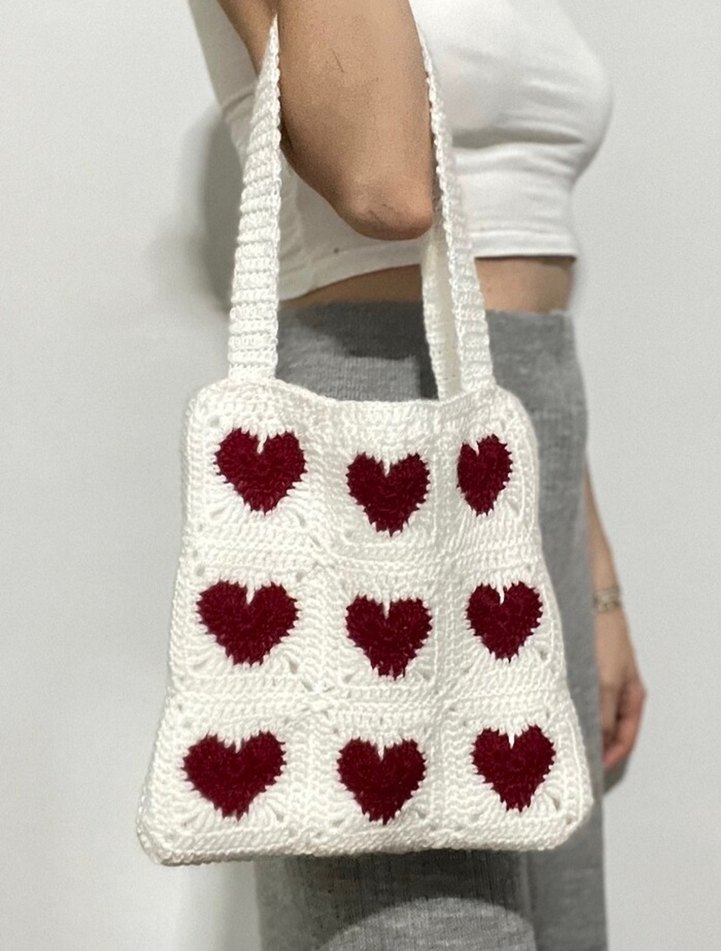 Nakışlı Beyaz Örgü Kadın Çanta - Görsel 4