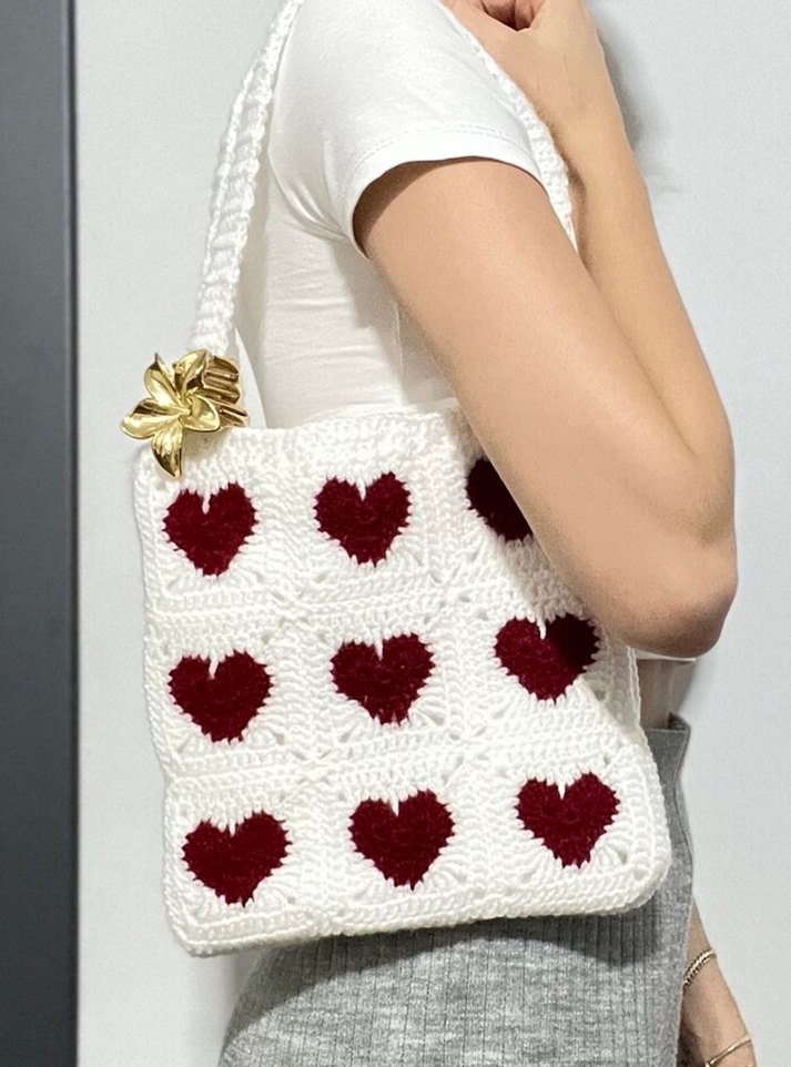 Nakışlı Beyaz Örgü Kadın Çanta - Görsel 5