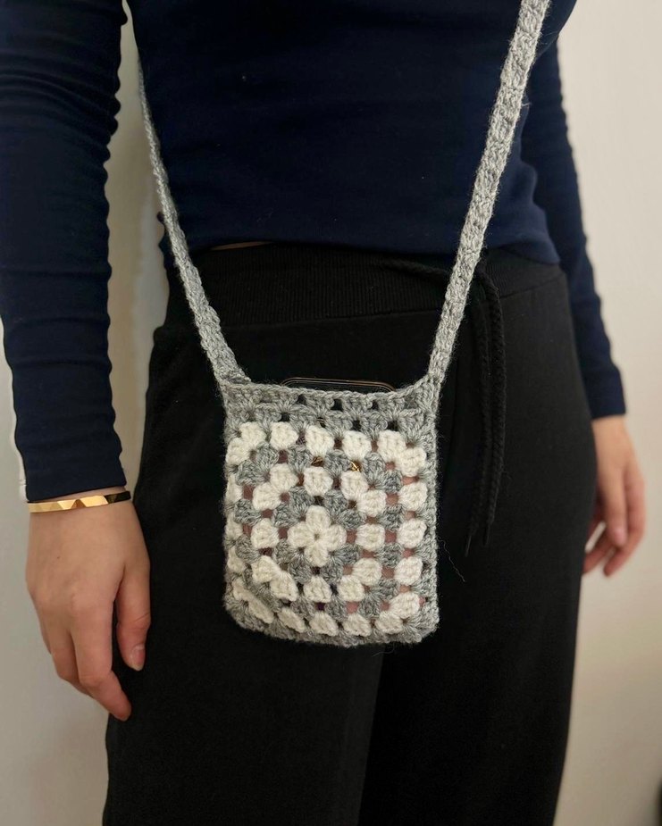 Gri Batik Desenli Kadın Kot Çapraz Çanta - Görsel 4