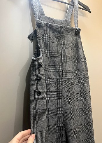 Gri Kareli Kadın Askılı Tulum - Görsel 2