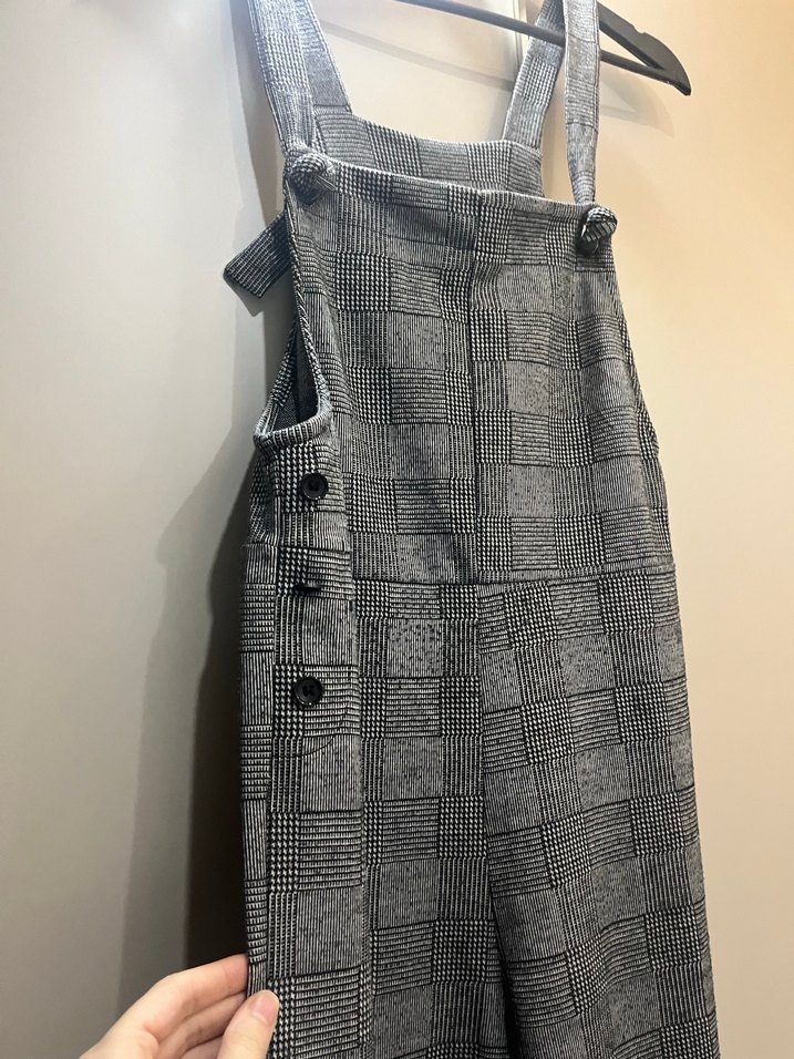 Gri Kareli Kadın Askılı Tulum - Görsel 2