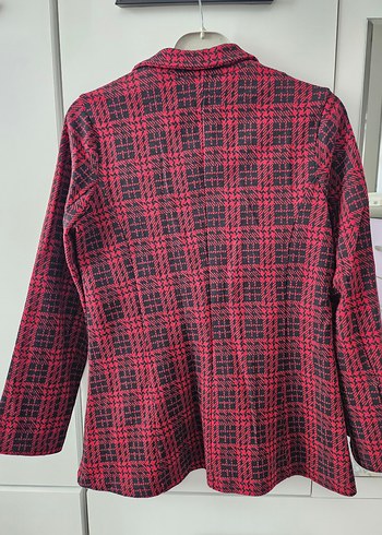 Diğer Bordo Kareli Düğmeli Kadın Blazer Ceket