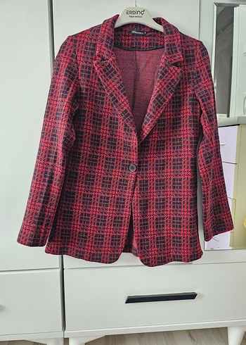 Bordo Kareli Düğmeli Kadın Blazer Ceket