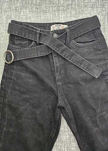 Diğer Siyah Kadın Kemerli Denim Pantolon
