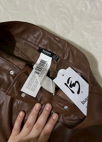 Kahverengi Parlak Deri Kadın Etek - Görsel 2