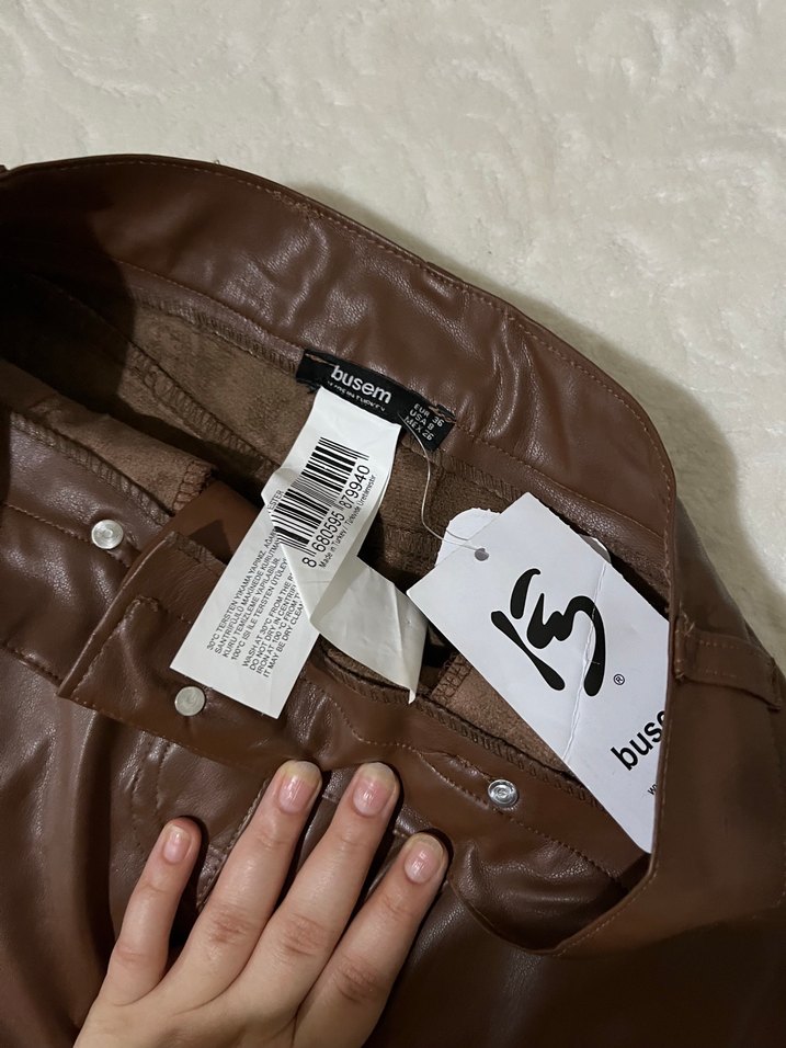 Kahverengi Parlak Deri Kadın Etek - Görsel 2