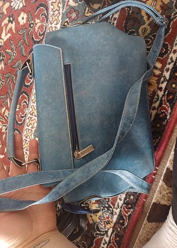 Mavi Suni Deri Kadın Çanta - Görsel 4