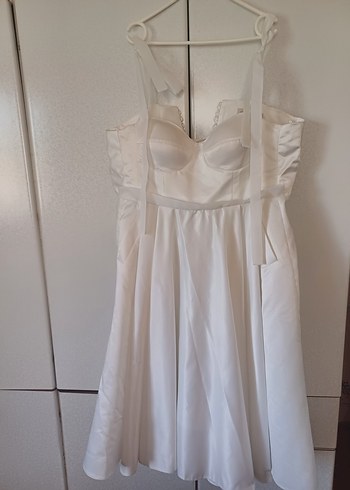 Tül Askılı Beyaz Midi Elbise - Görsel 2