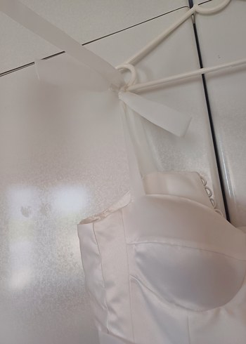 Tül Askılı Beyaz Midi Elbise - Görsel 5