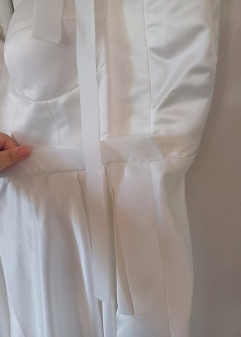 Tül Askılı Beyaz Midi Elbise - Görsel 6