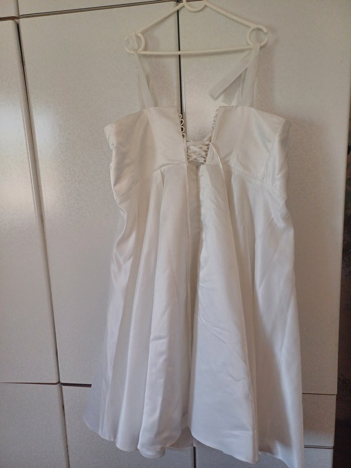 Tül Askılı Beyaz Midi Elbise - Görsel 3