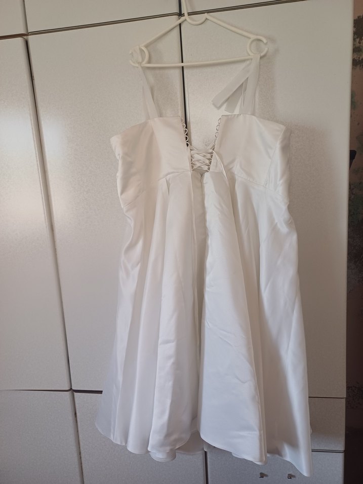 Tül Askılı Beyaz Midi Elbise - Görsel 4