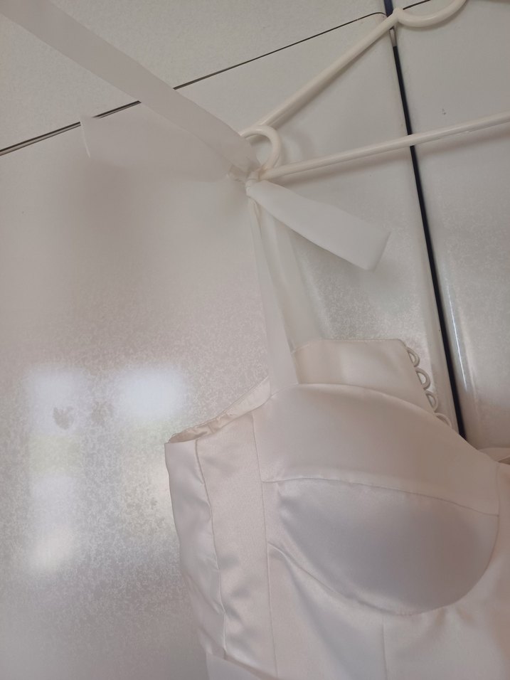 Tül Askılı Beyaz Midi Elbise - Görsel 5