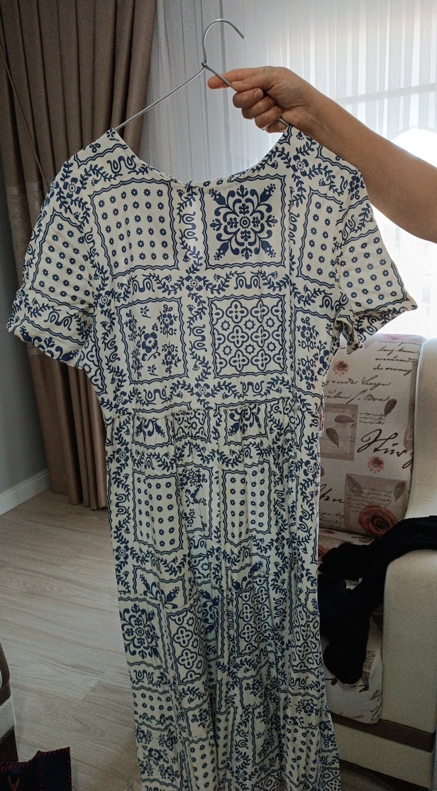 Bohem Desenli Mavi Beyaz Hamile elbise - Görsel 2