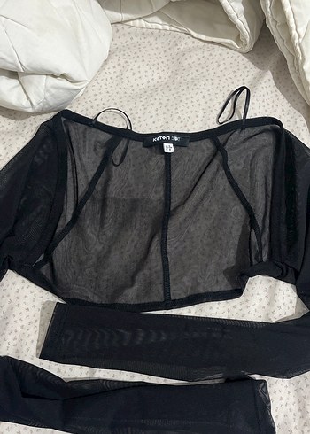 Siyah Transparan Strappy Crop Bluz