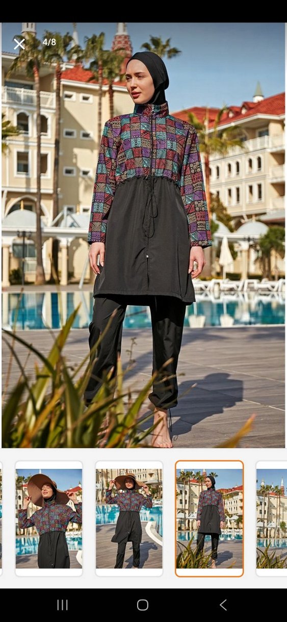 Renkli Desenli Uzun Kollu Kadın Mayo tam kapali tesettür mayo - Görsel 2