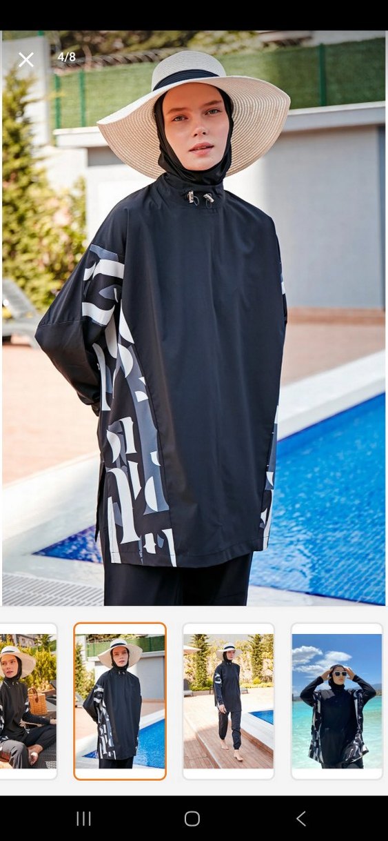 Uzun Kollu Siyah Salaş tam kapalı tesettür mayo - Görsel 3