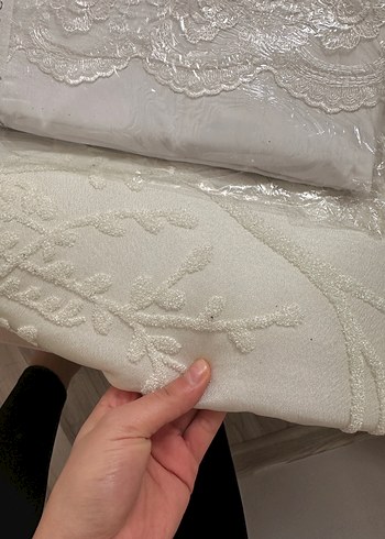 Krem dal işlemeli gelin yatak örtüsü seti - Görsel 3