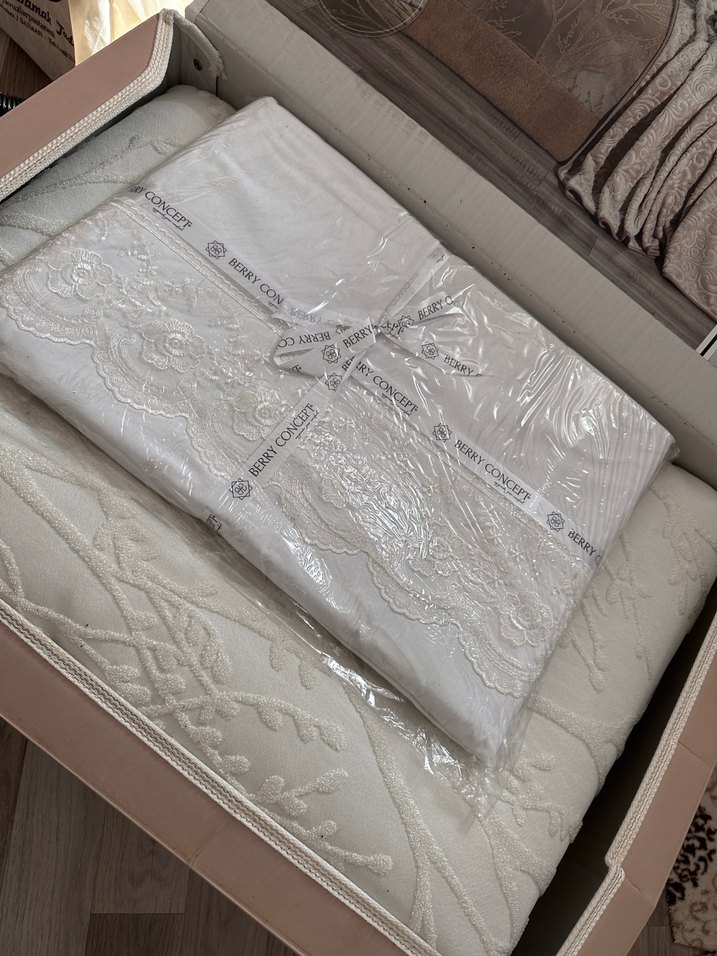 Krem dal işlemeli gelin yatak örtüsü seti - Görsel 5