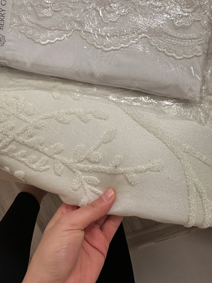 Krem dal işlemeli gelin yatak örtüsü seti - Görsel 3