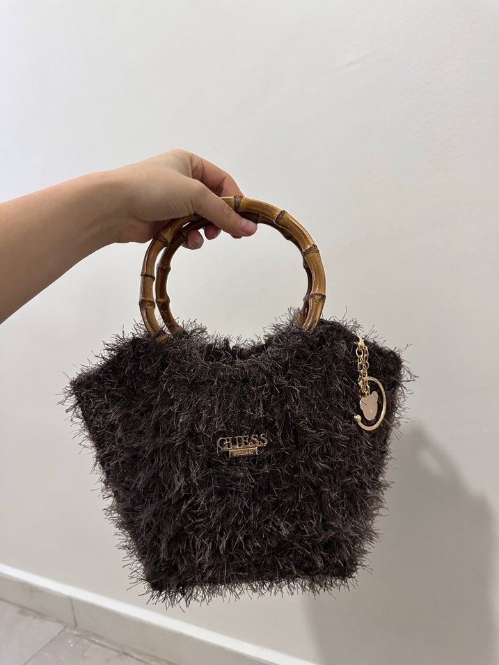 Kürk Detaylı Örgü Bohem Kadın Çanta - Görsel 2