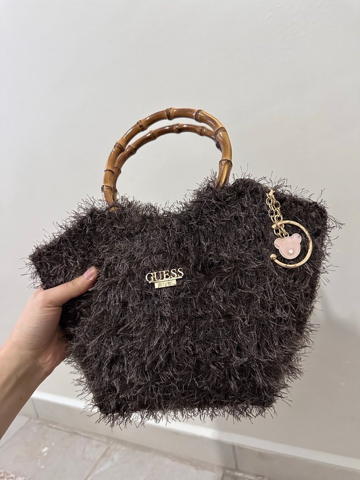 Kürk Detaylı Örgü Bohem Kadın Çanta - Görsel 4