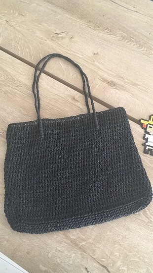 Astarlı büyük boy siyah çanta handmade