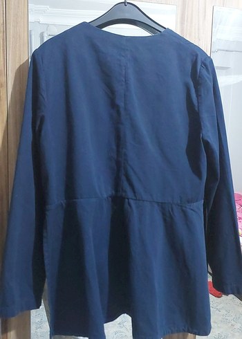 Düğmeli Lacivert Hamile Keten Ceket - Görsel 2