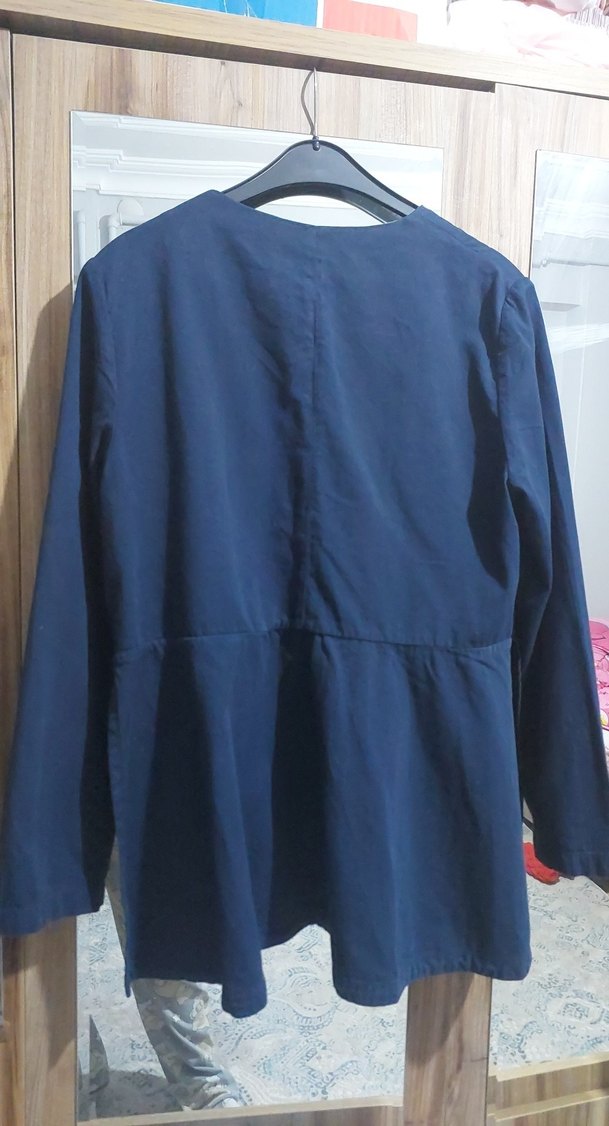 Düğmeli Lacivert Hamile Keten Ceket - Görsel 2