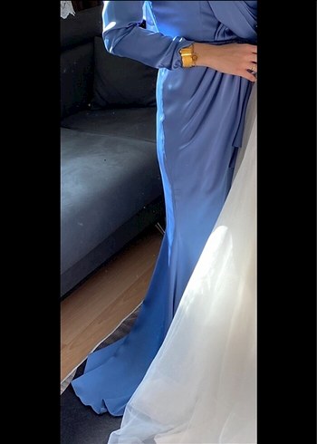 38 beden Mavi Uzun Abiye Elbise - Görsel 2